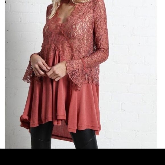 🤩HOST PICK! 🤩 NWT FREE PEOPLE DUSTY MAUVE TELLTALE LACE DRESS SMALL 💥💥💥💥💥 - Picture 2 of 14